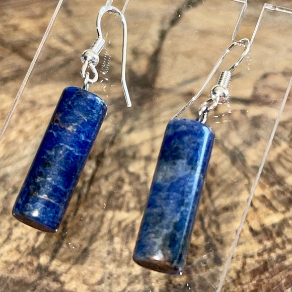 Tubular Deep Navy Sodalite Earrings 1 1/2” - Picture 6 of 10